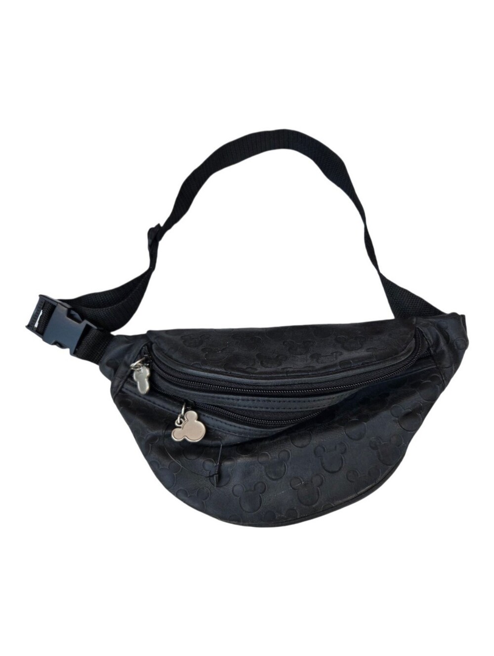 Walt Disney World Mickey Mouse Black Leather Embossed Pattern Fanny Pack Bag